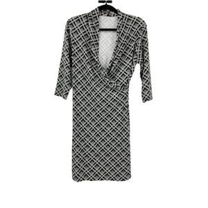 J. McLaughlin Dress Womens Size Medium Faux Wrap Black Gray Catalina Cloth